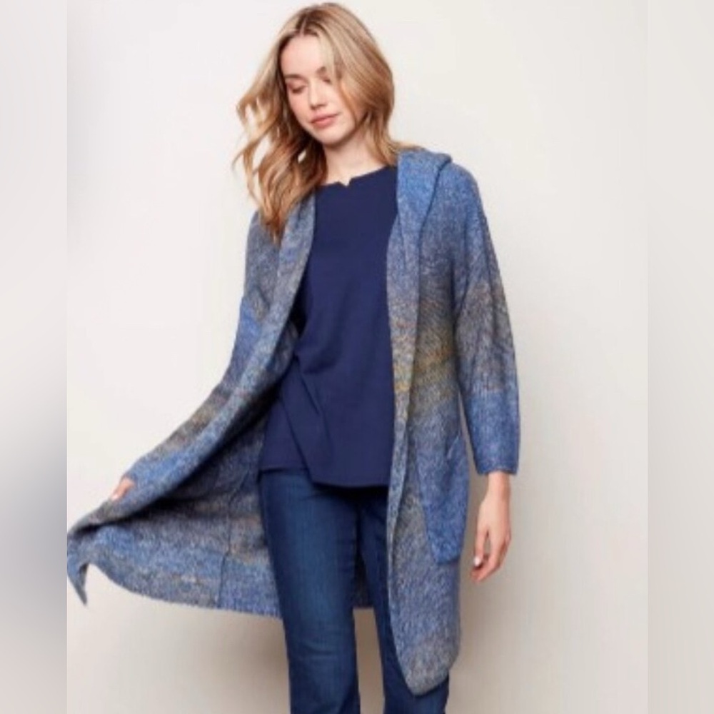 CHARLIE B Blue,white & Brown Pastel Ombre Space -Dye Hooded Cardigan Size TG/XL - Picture 11 of 15